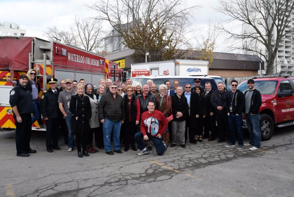2017 official kick-off of Toy drive, crowd of supporters and firetruck
